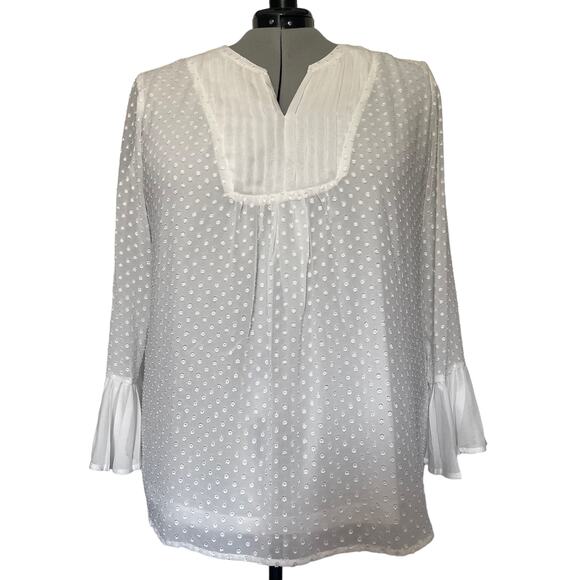 KRAZY KAT Popover Womens Blouse 2XL White 3D Polka Dot Ruffle Cottage Core Fairy - Picture 1 of 12
